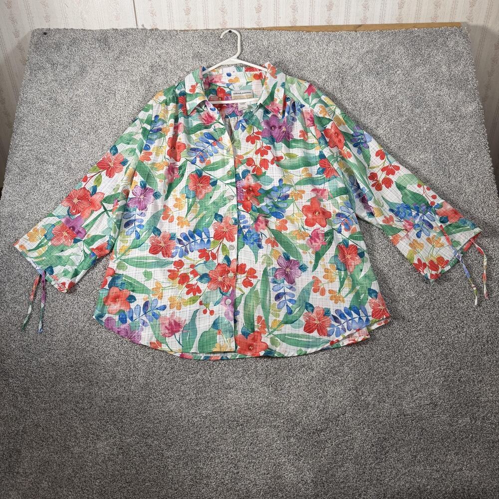 Alfred Dunner Blouse 2X Plus Floral Tropical Resortwear Botanical Garden Party